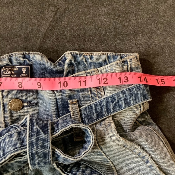 Abercrombie & Fitch Mom Jeans Ankle Blue Belted Paper Bag Waist High Rise 28/6 - Picture 5 of 12